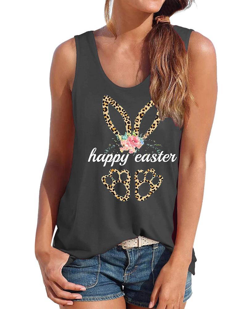 

Happy Easter Bunny Print Graphic Tee Casual Tank Top, Dark grey