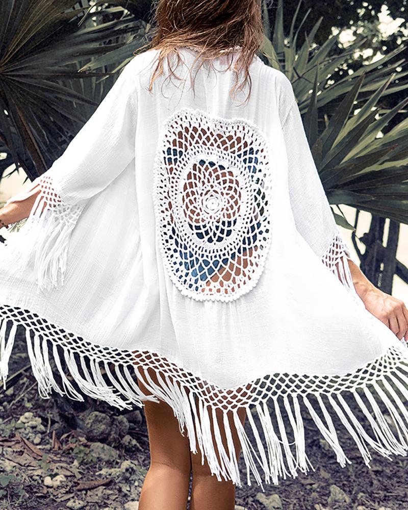 

Hollow Out Tassel Design Cover Up, White