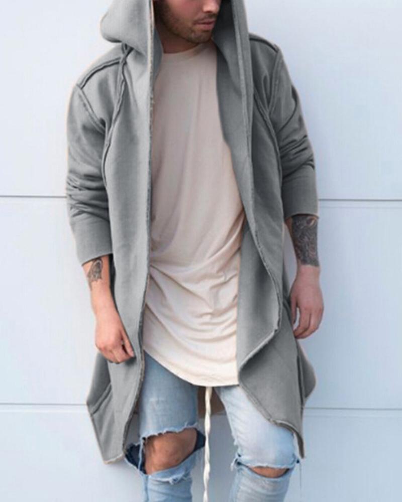

Solid Long Sleeve Hoodies Loose Coats, Gray