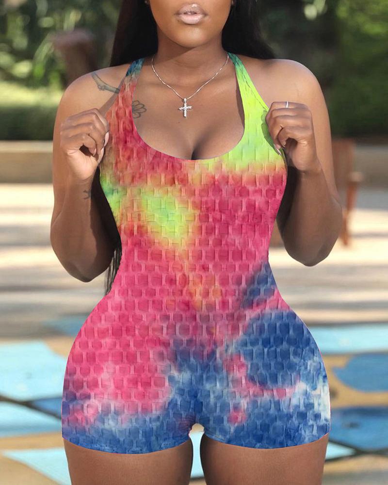 

Tie Dye Strap Skinny Rompers, Multicolor