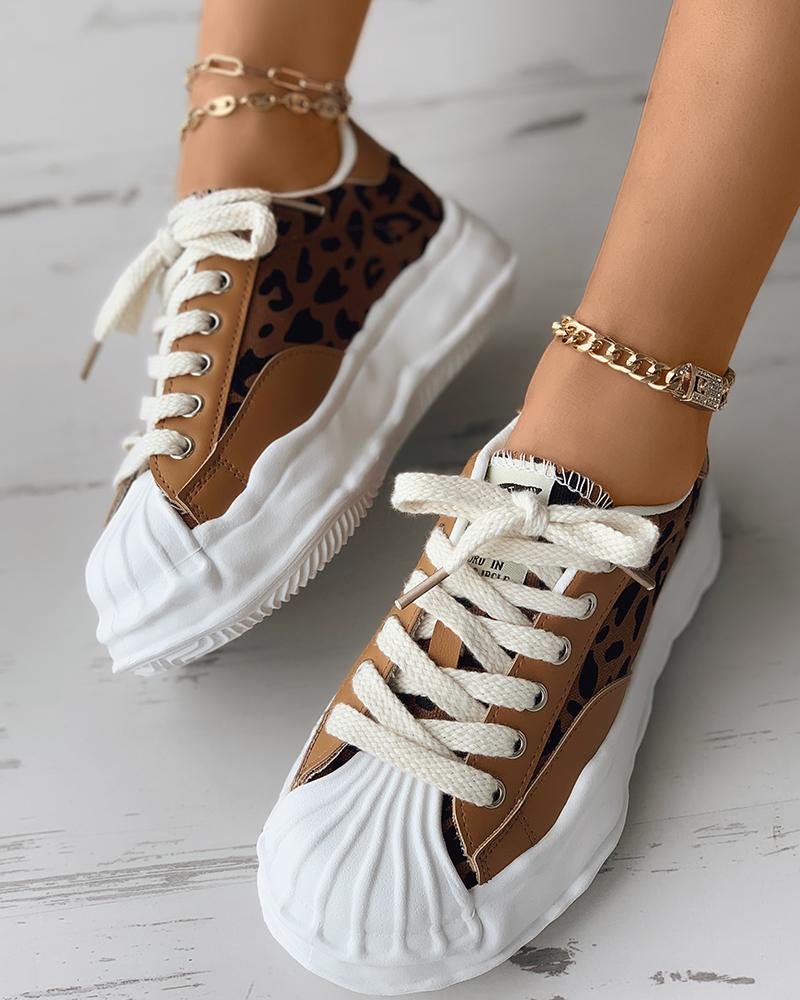 

Eyelet Lace-up Front Shell Sneaker, Leopard