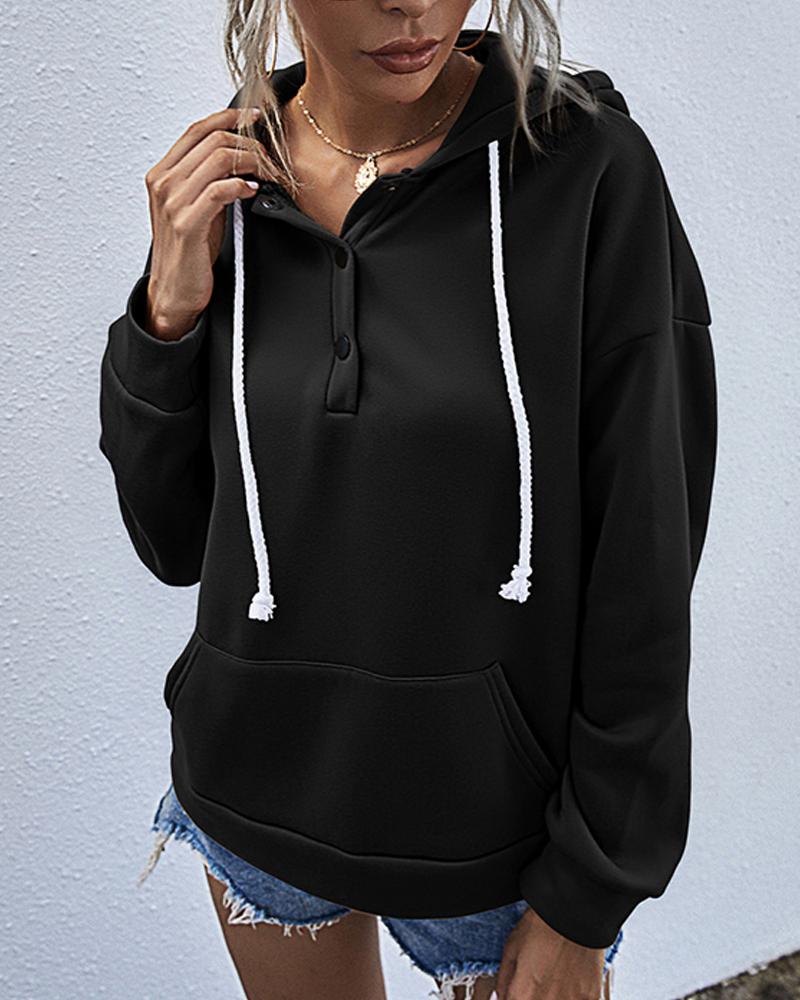 

Solid Long Sleeve Hoodies Sweatshirts, Black