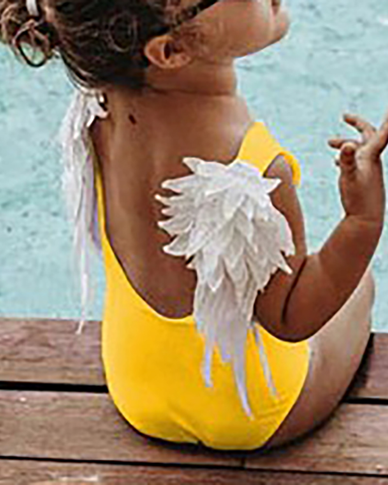 

Mommy & Me Wings Pattern Backless One Piece Swimsuit For Kids, Yellow