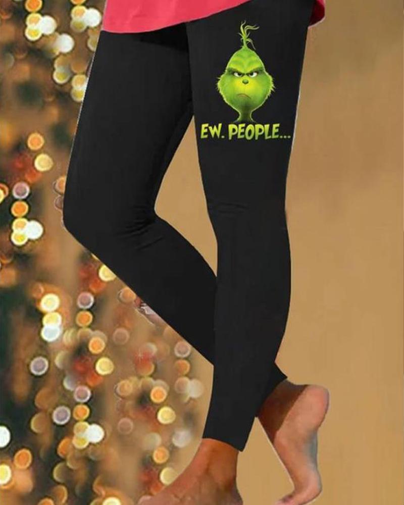 

Christmas Ugly Graphic Print Leggings, Black