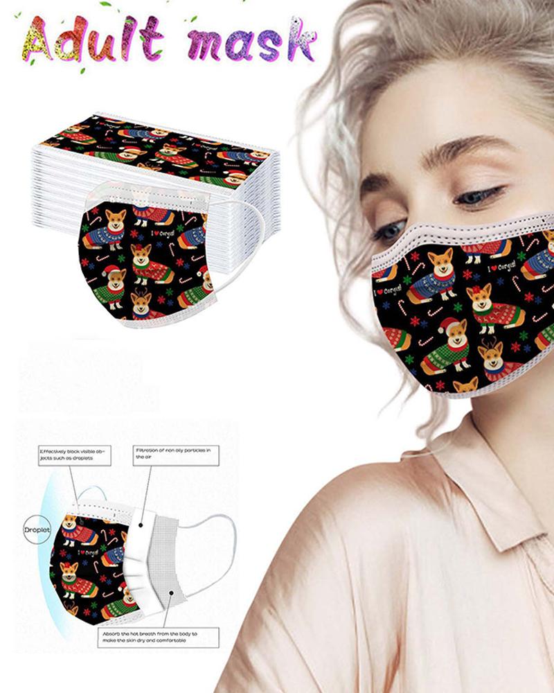 

5PCS/Set Christmas Print Disposable Face Mask, Style4