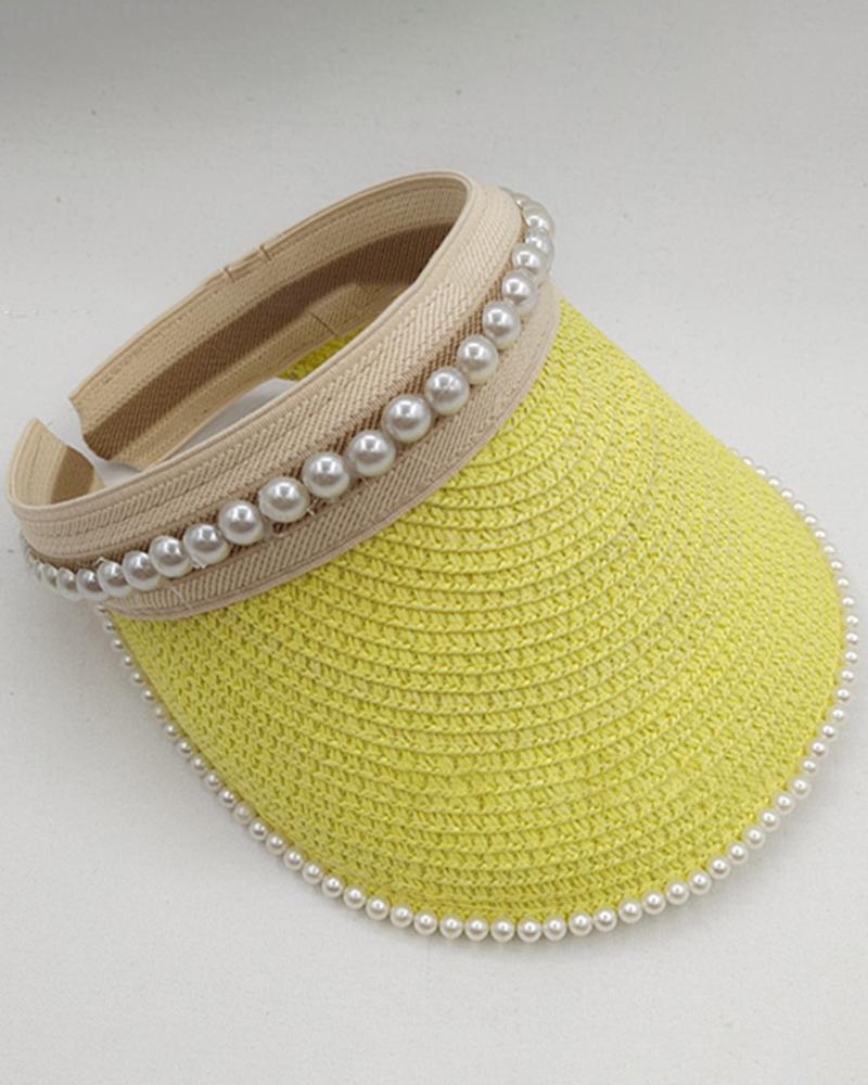 

Pearls Decor Sun Visor Beach Straw Cap, Yellow