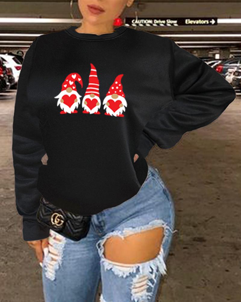 

Christmas Print Casual Sweatshirt, Black