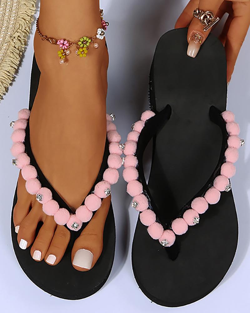 

Pom Pom Toe Post Muffin Flip Flops, Pink