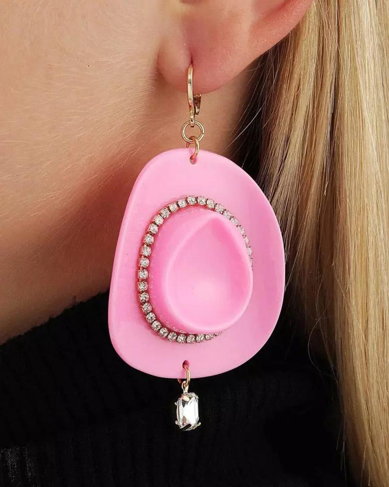 

1Pair Rhinestone Hat Cowgirl Earrings, Pink