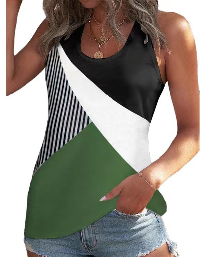 

Colorblock Striped Sleeveless Tank Top, Green
