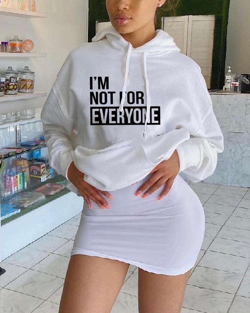 

Letter Print Drop Shoulder Drawstring Hoodie, White