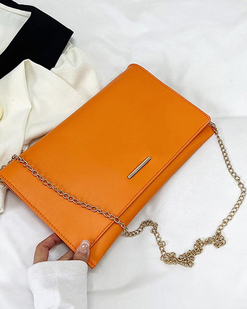 

Chain Strap Flap Magnetic Shoulder Bag, Orange