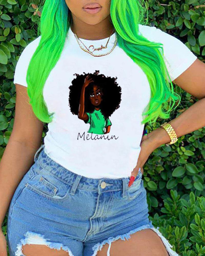 

Poker / Letter / Figure Print Short Sleeve Casual T-shirt, Style2