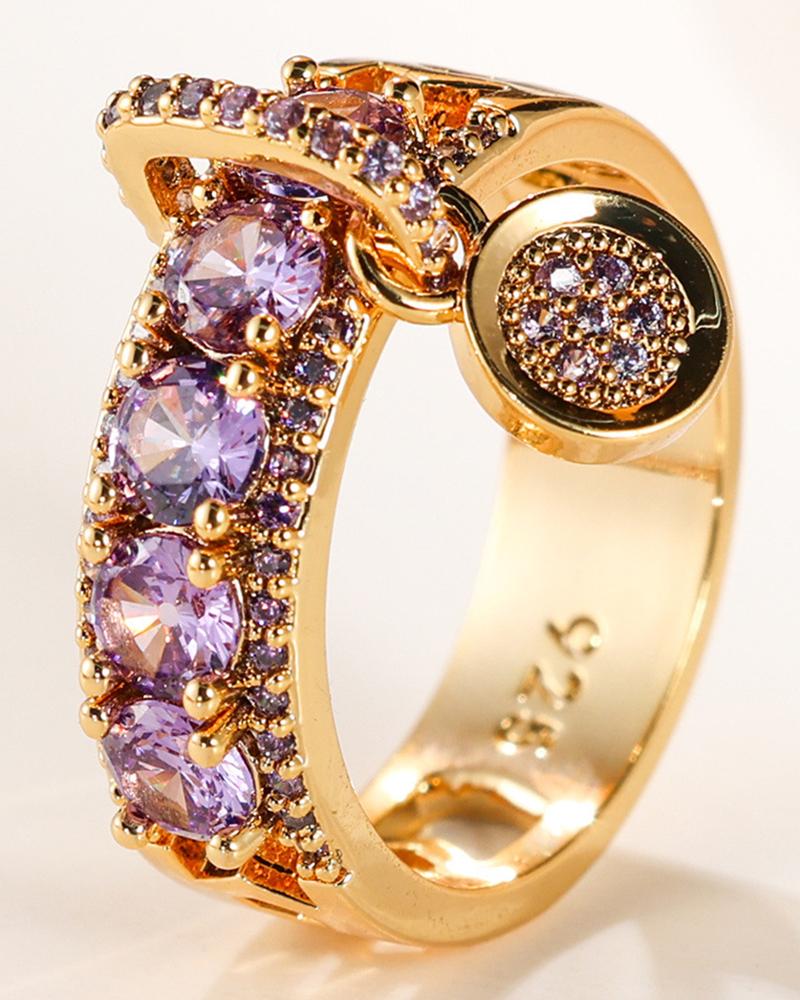 

1pc Vintage Crystal Stone Decor Hollow Ring, Purple
