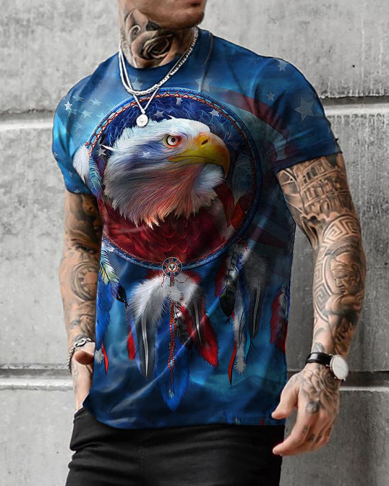 

Eagle Patterns Print Short Sleeve Loose T-shirts, Multicolor