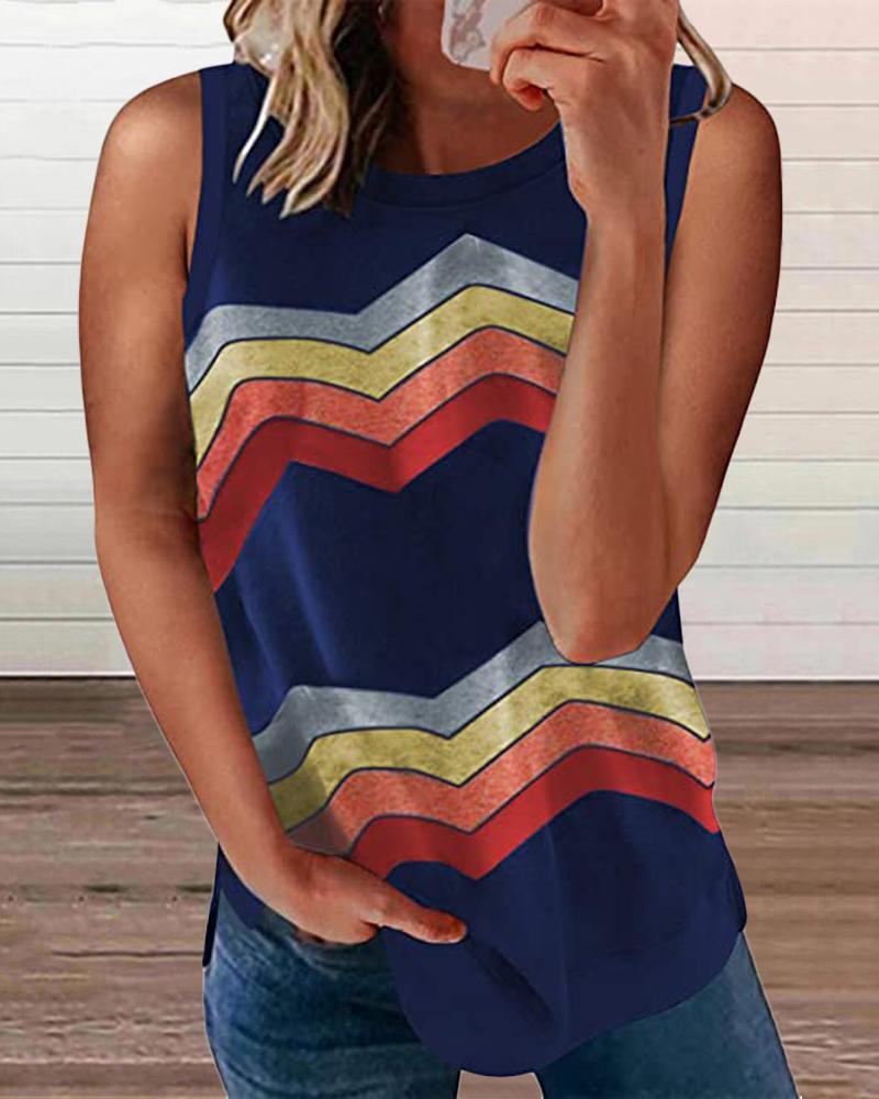 

Contrast Chevron Print Summer Casual Tank Top, Purplish blue