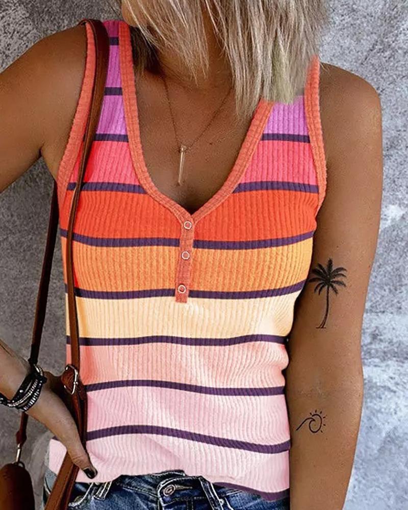 

Ombre Striped Buttoned Tank Top, Multicolor