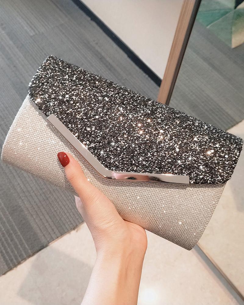 

Flap Glitter Evening Clutch Bag, Gray