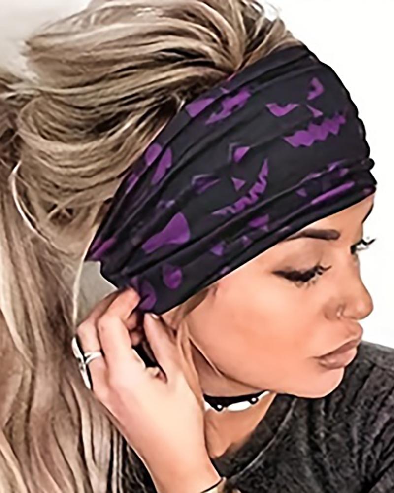 

Halloween Scary Face Wide Elastic Sports Yoga Headband, Purple