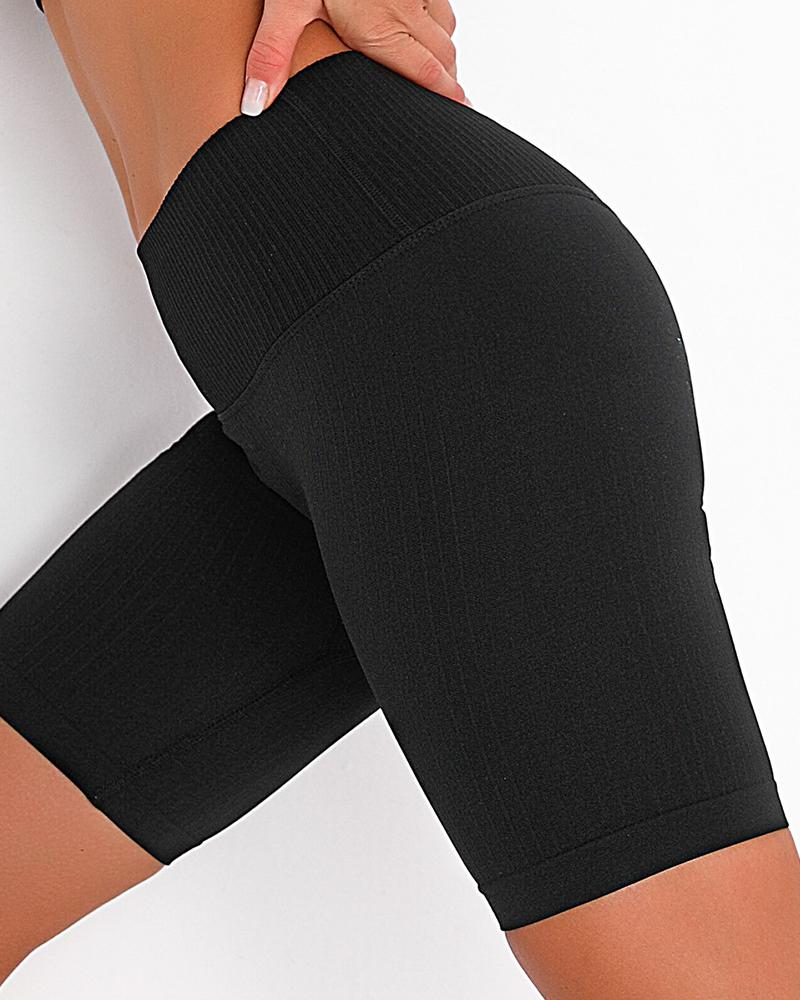 

Solid Skinny High Elastic Yoga Shorts, Black