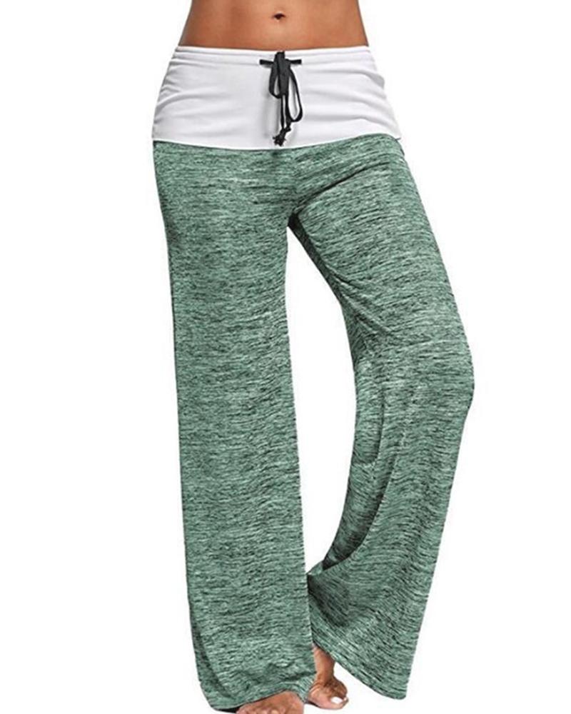 

Drawstring Colorblock Wide Leg Pants, Green