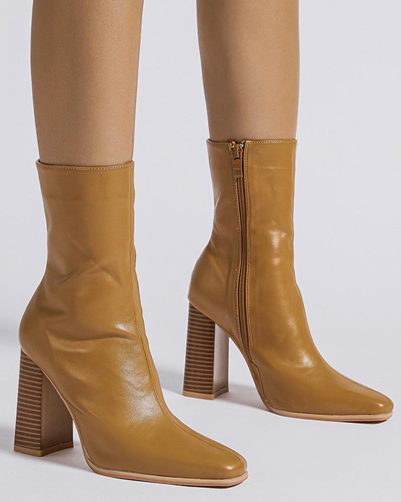 

Side Zipper Chunky Heel Martin Boots, Khaki