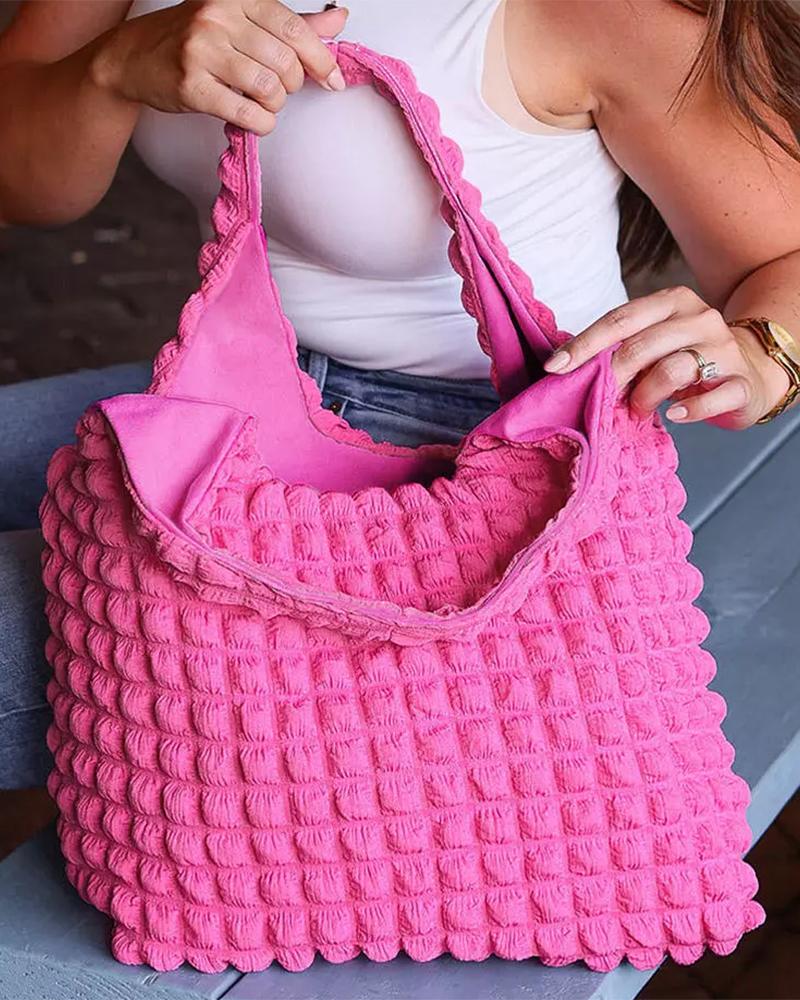 

Bubble Textured Large Capacity Shoulder Handbag, Hot pink