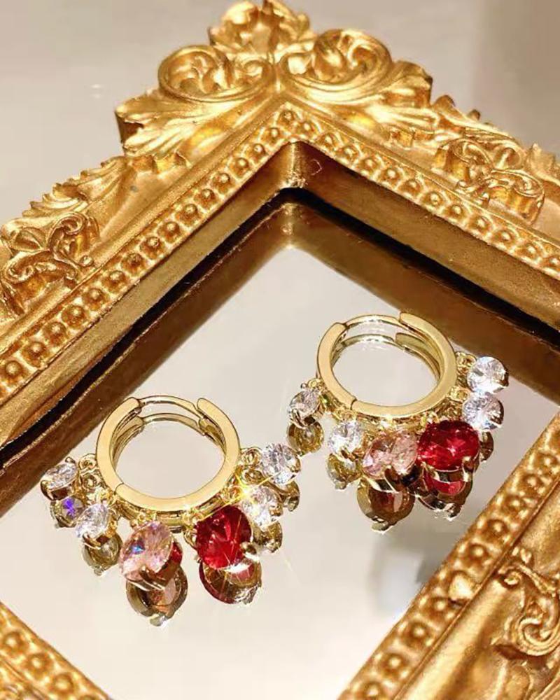 

Colorful Rhinestone Drop Hoop Earrings, Pink