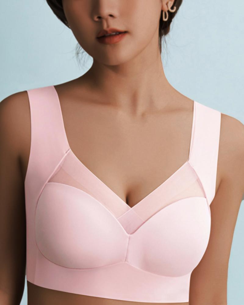 

Contrast Mesh Seamless Bralette, Pink