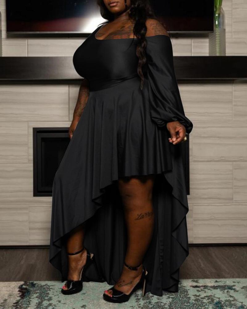 

Plus Size Cold Shoulder Lantern Sleeve Asymmetrical Dress, Black