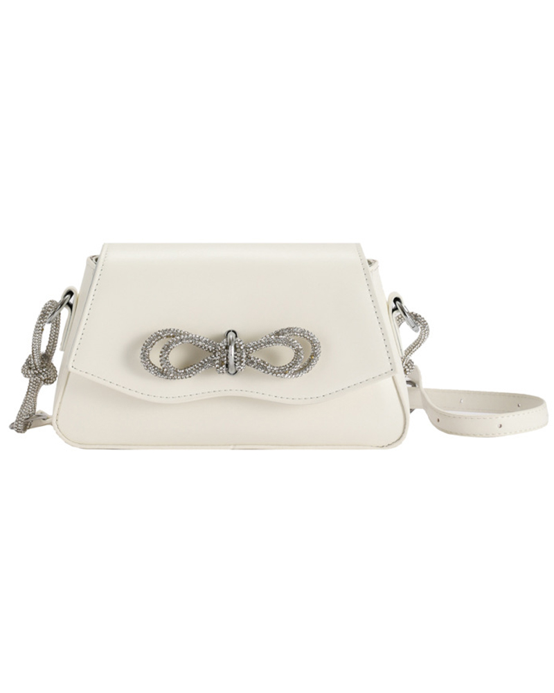 

Bowknot Decor Knotted Strap Magnetic Flap Crossbody Bag, Beige