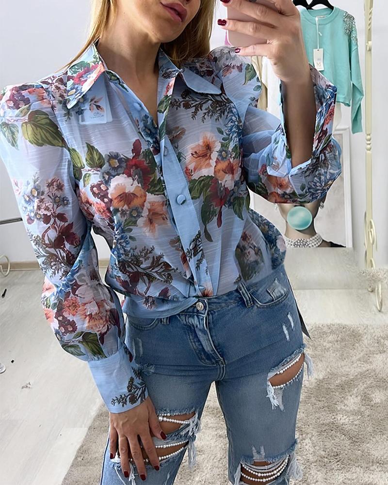 

Top de manga Gigot com estampa floral, Blue