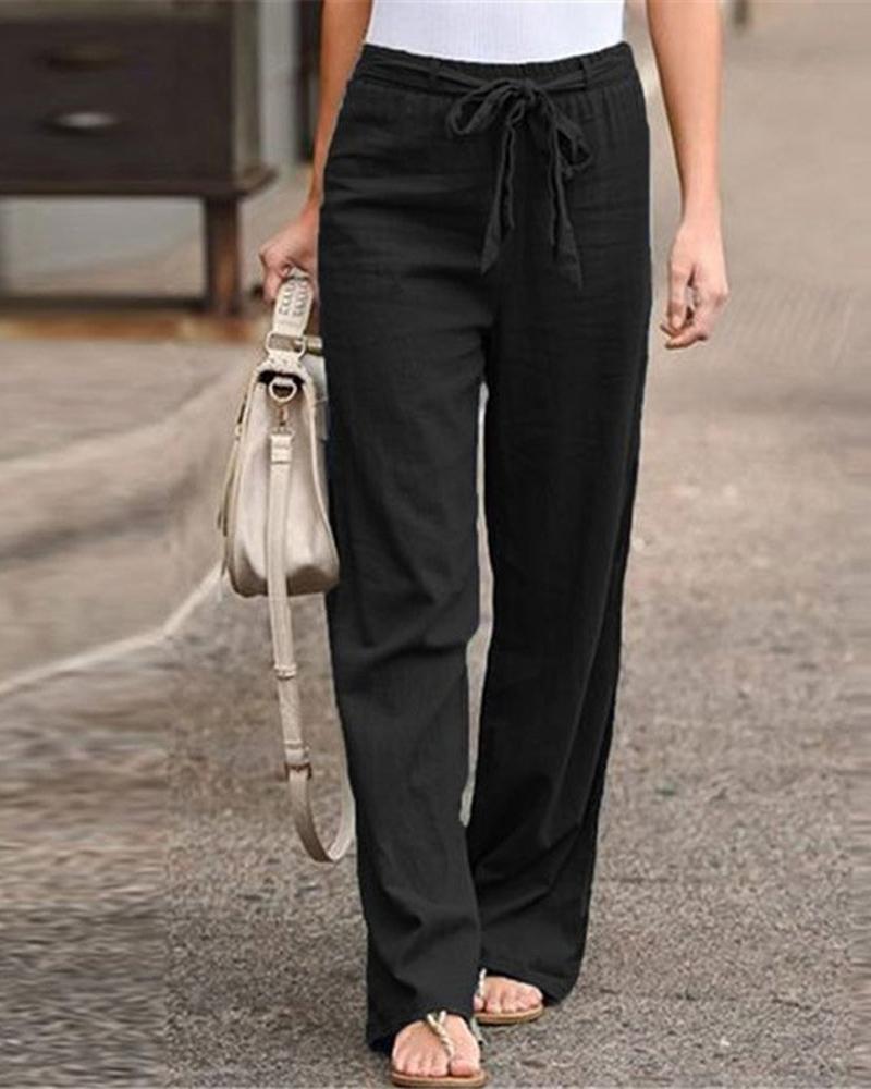 

Tied Detail Straight Leg Pants, Black