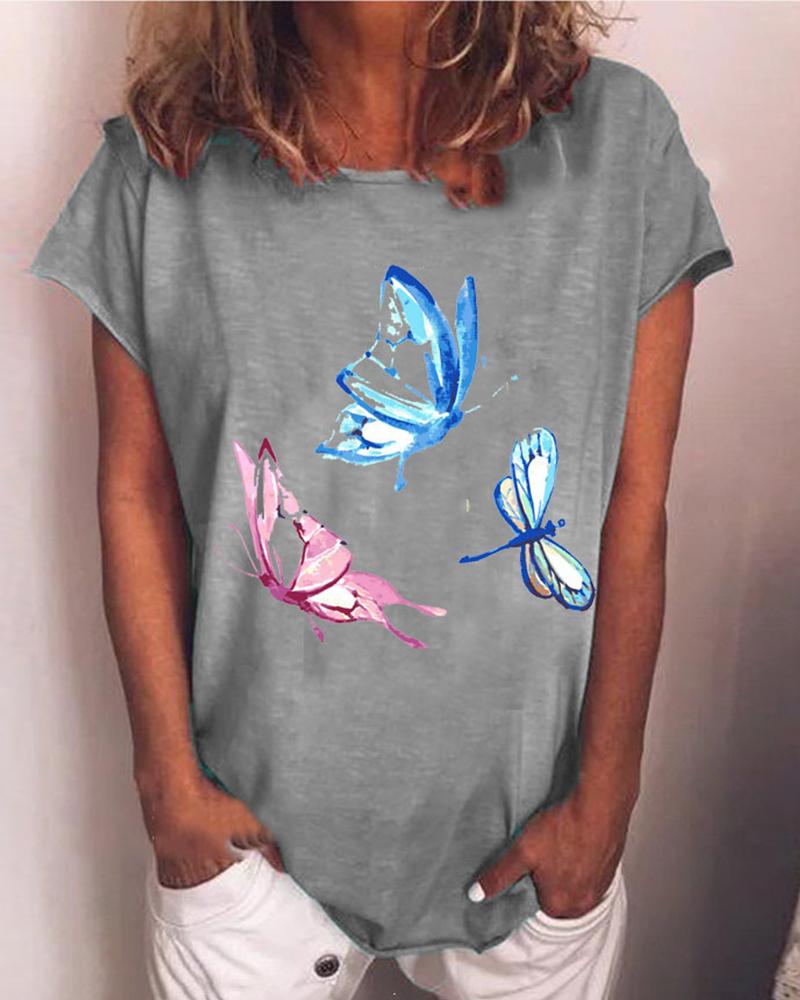 

Butterflies Print Short Sleeve T-shirt, Gray