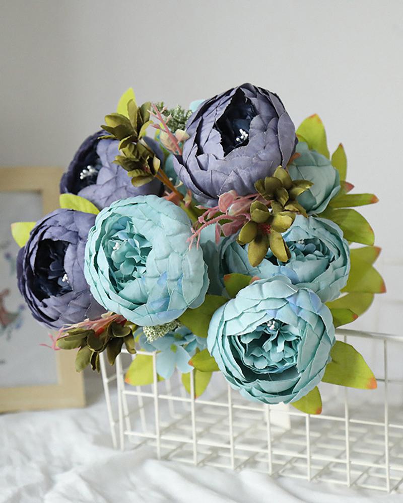 

Artificial Flowers Fake Peony Silk Flowers Realistic Flower Bouquet Table Decorative Arrangements for Home Party Office Wedding, Blue