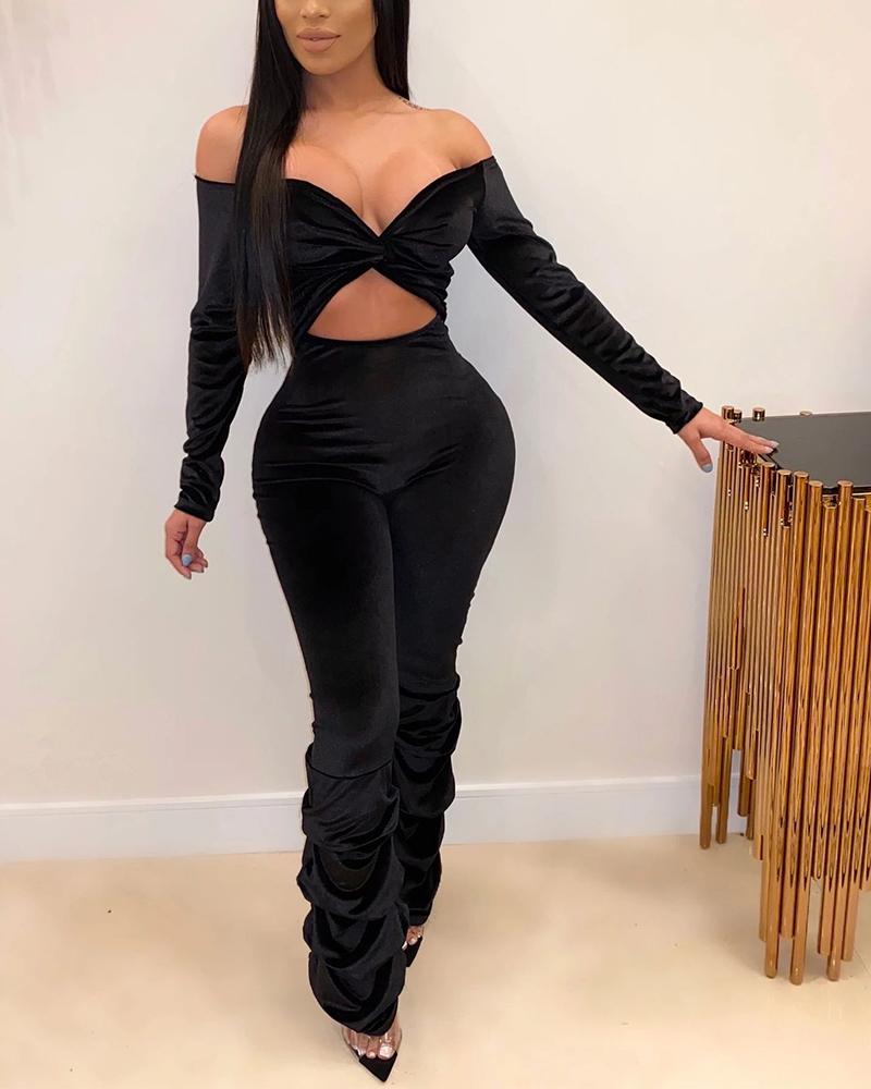 

Solid Color Long Sleeve Jumpsuit, Black