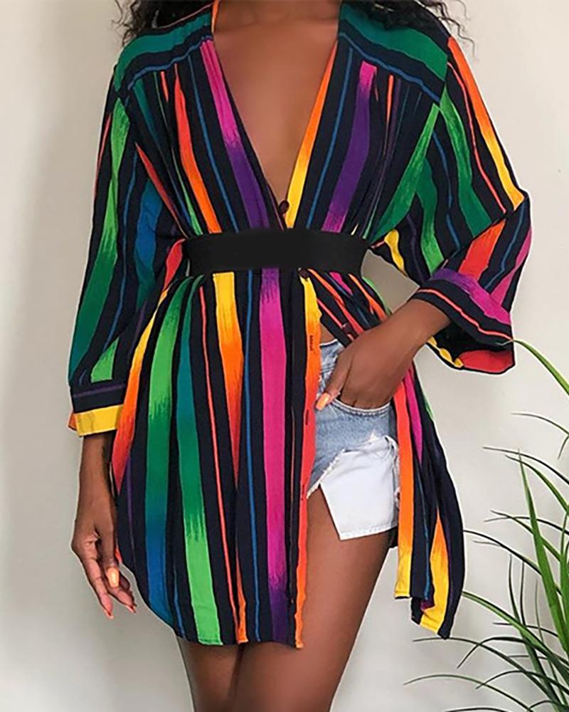 

Striped Colorblock Button Design Shirt Dress, Yellow