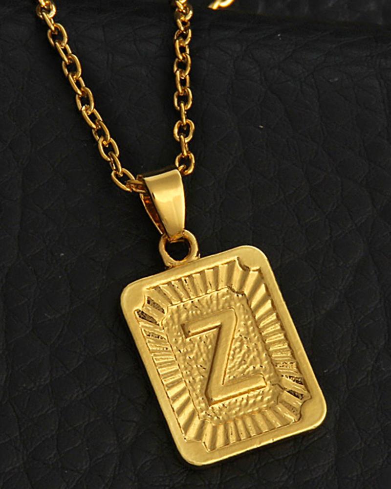 

1pc Letter Embossed Square Pendant Necklace, Style26