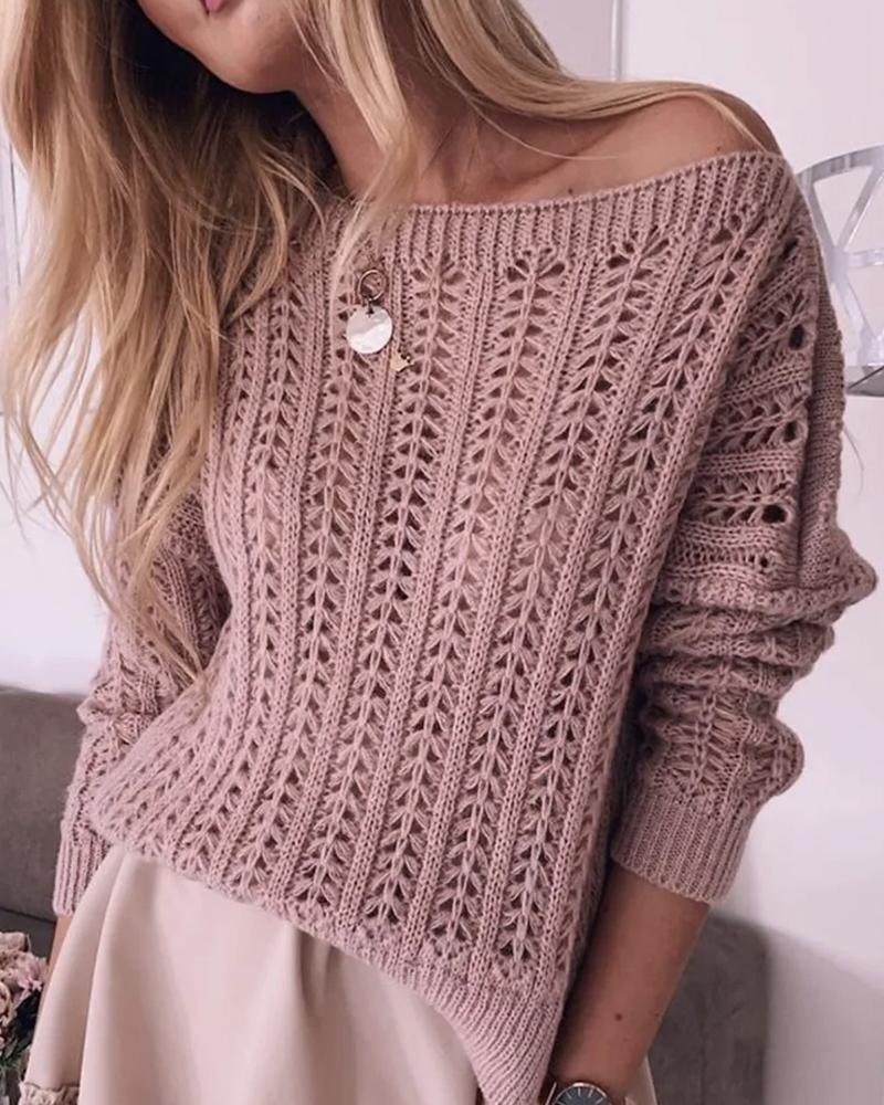 

Long Sleeve Open Knit Sweater, Pink