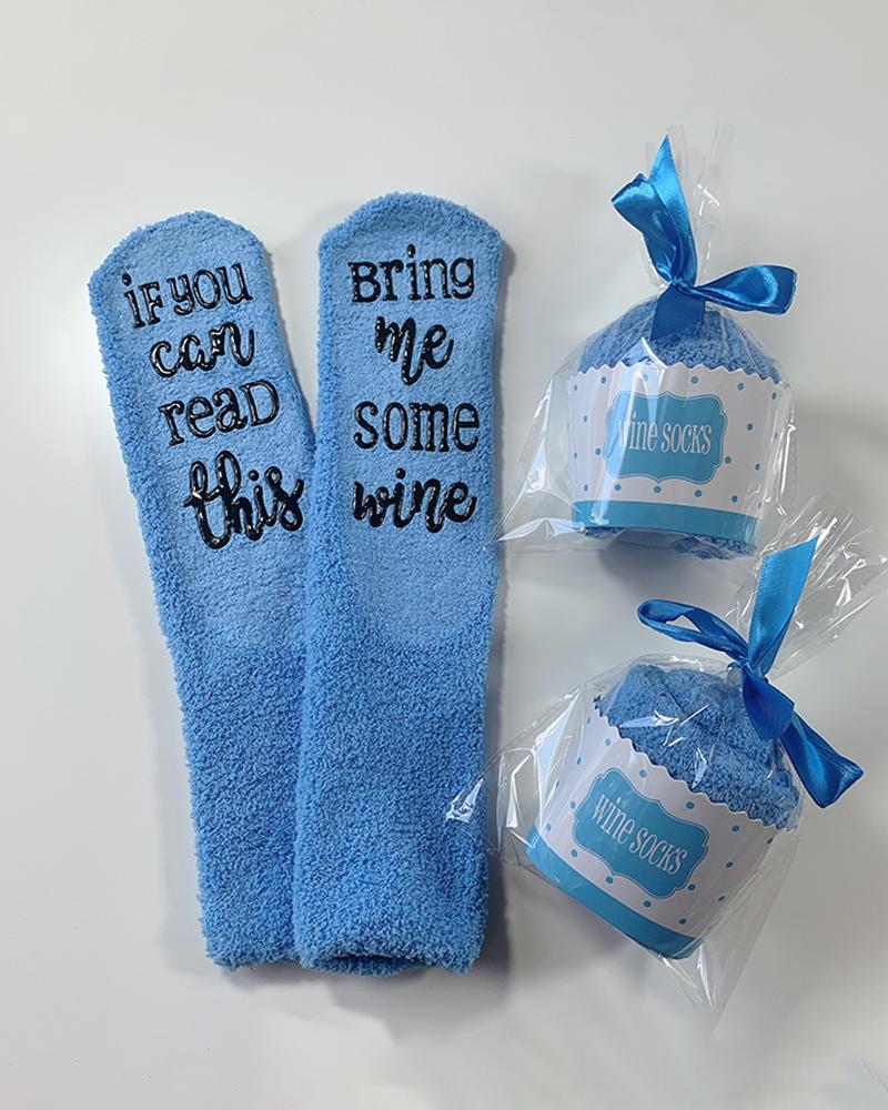 

Funny Letter Print Crew Socks, Blue