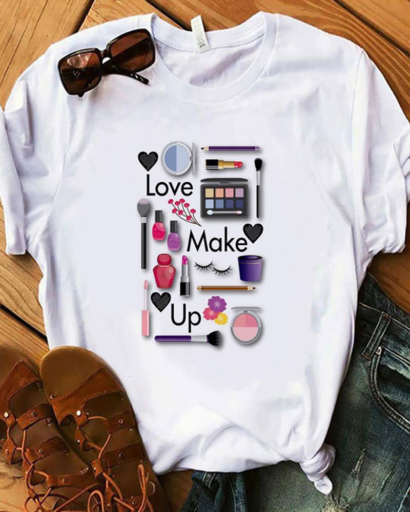 

Letter / Floral / Flamingo / Lip / Butterfly / Graphic Print Short Sleeve T-Shirt, Style3