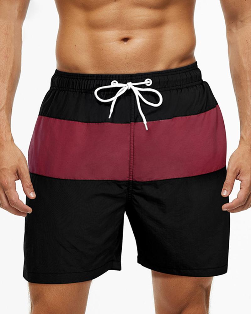 

Color Block Drawstring Short Pants, Wine red