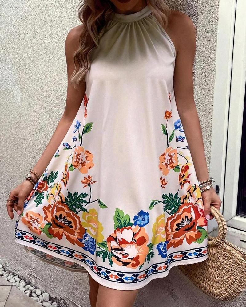 

Floral Print Ruched Flowy Dress, Apricot