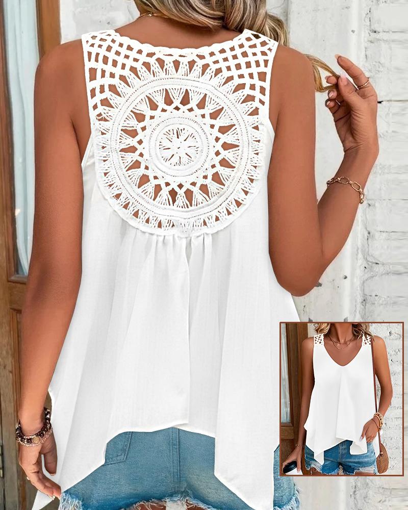 

Crochet Lace Asymmetrical Hem Tank Top, White