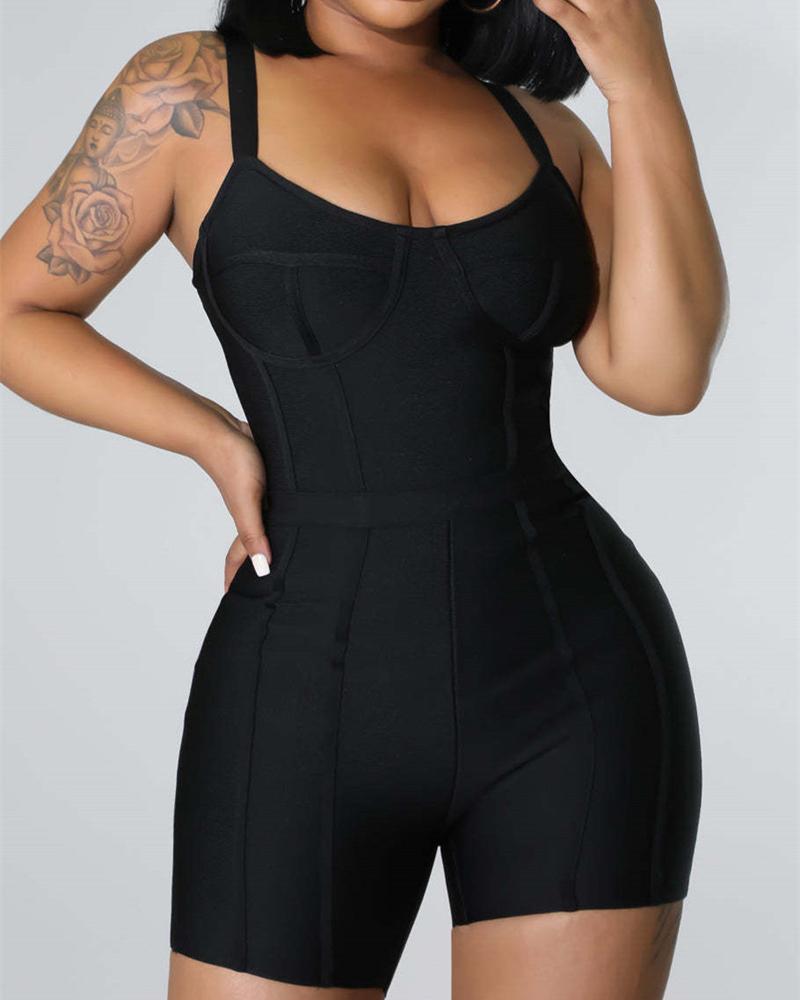 

Crisscross Backless Skinny Corset Romper, Black