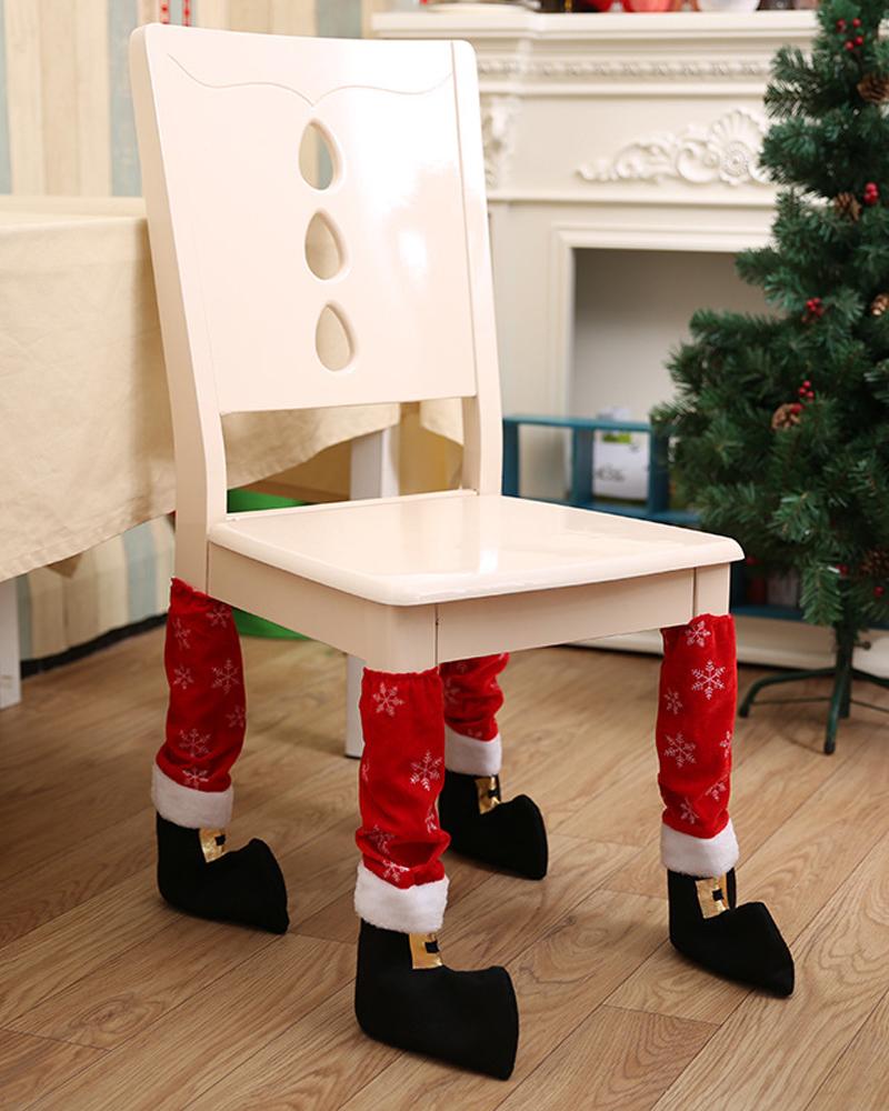 

4PCS/Set Christmas Chair Leg Covers Santa Claus Table Foot Leg Sock Covers Dinner Decorations Party Supplies, Red
