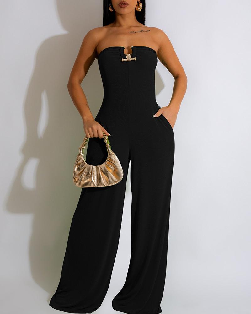 

Cutout Bandeau Wide Leg Jumpsuit, Black