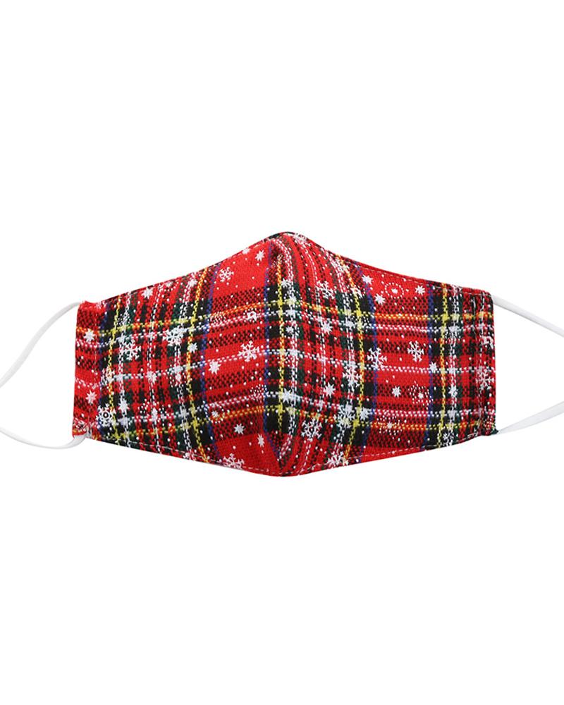 

Christmas Plaid Snowflake Breathable Face Mask, Wine red