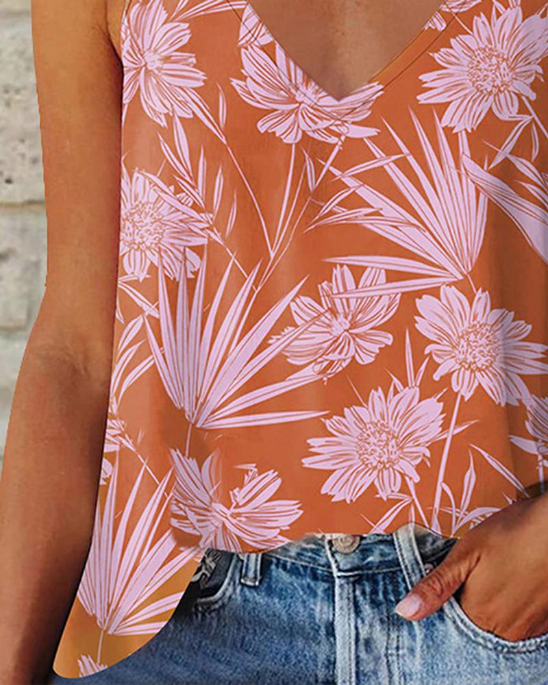 

Floral Print Chain Strap Casual Top, Orange