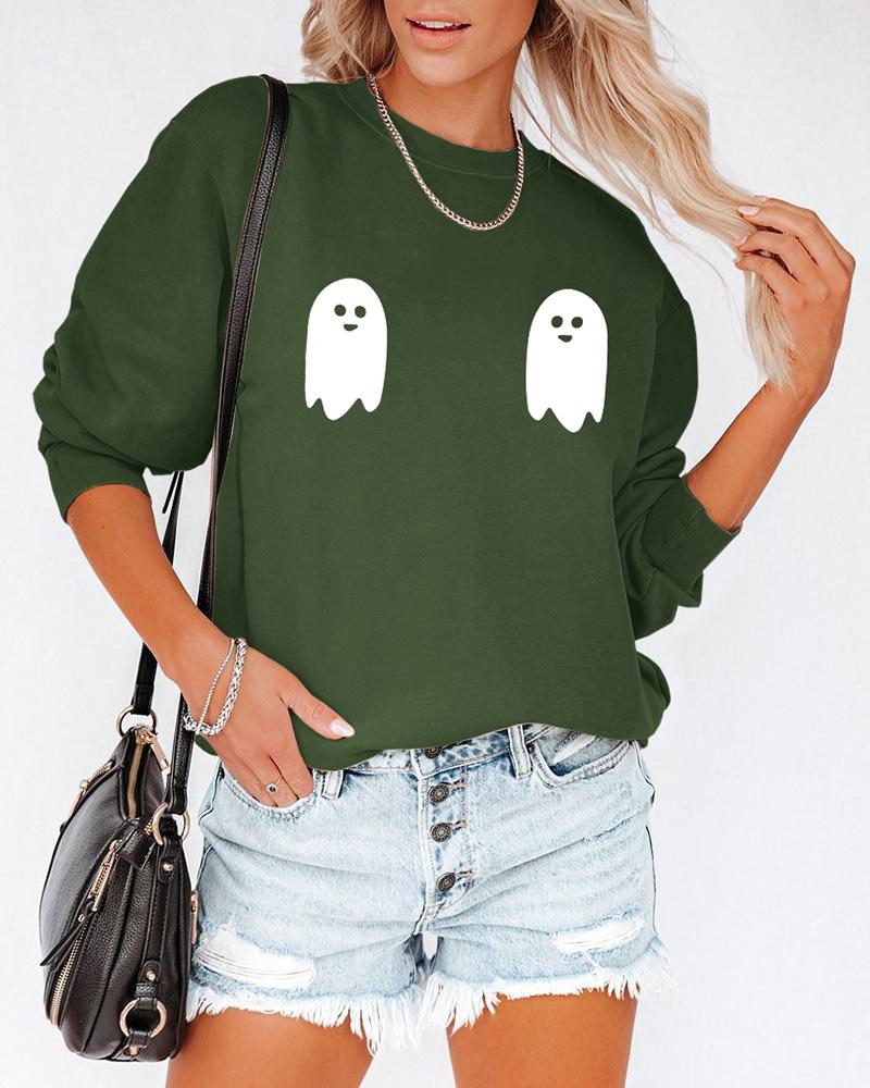 

Halloween Long Sleeve Graphic Print Sweatshirt, Green